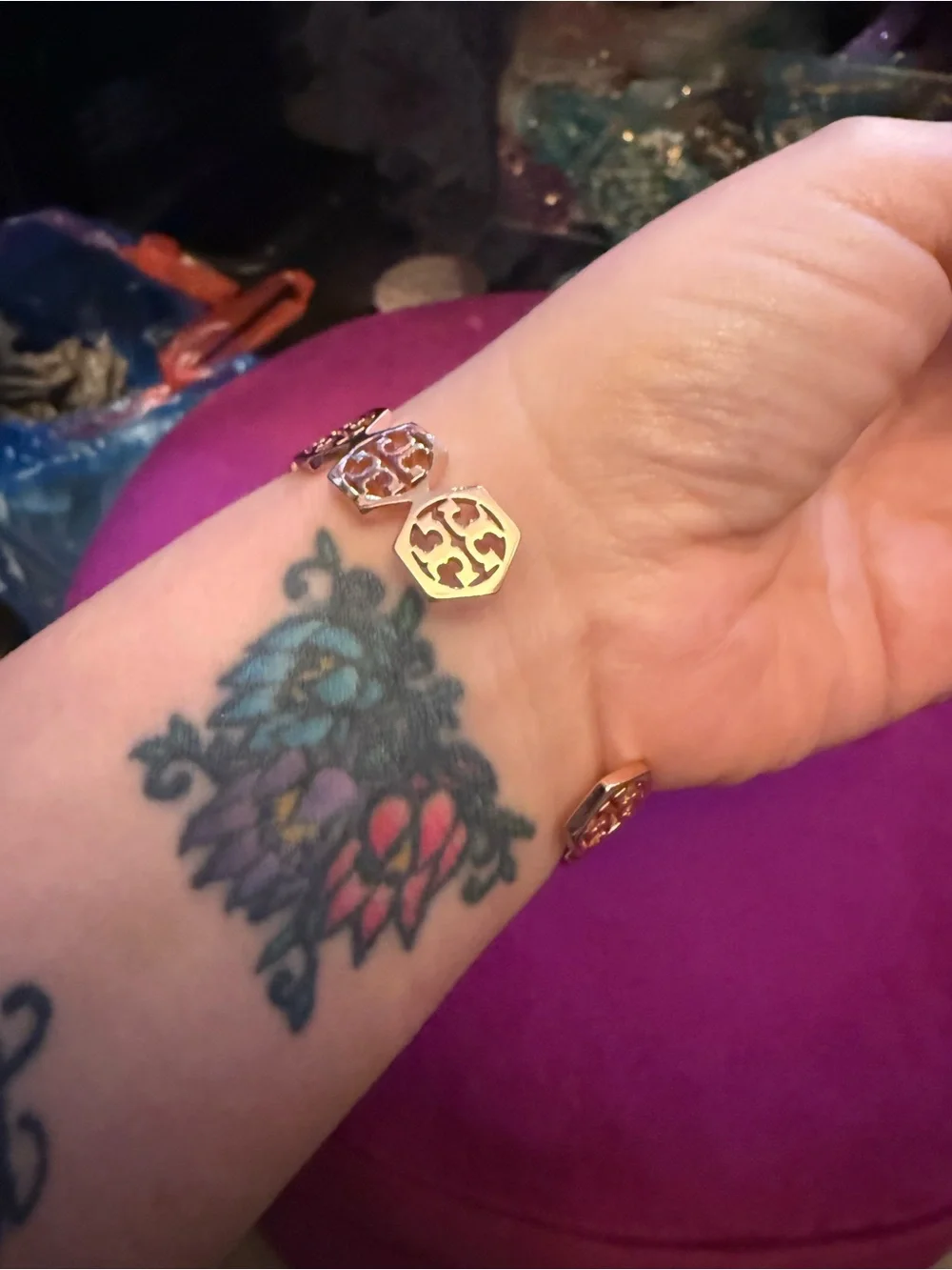 Tory Burch Rose Gold Hexagon Logo Cuff Bracelet - Picture 4 of 4